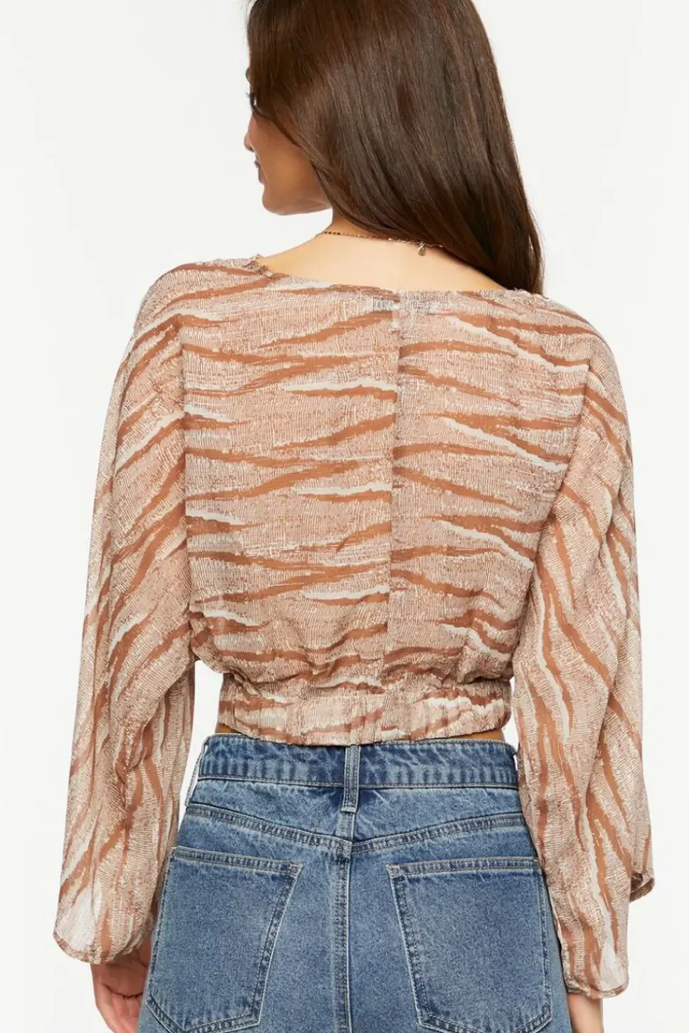 Abstract Chiffon Tie-Front Crop Top