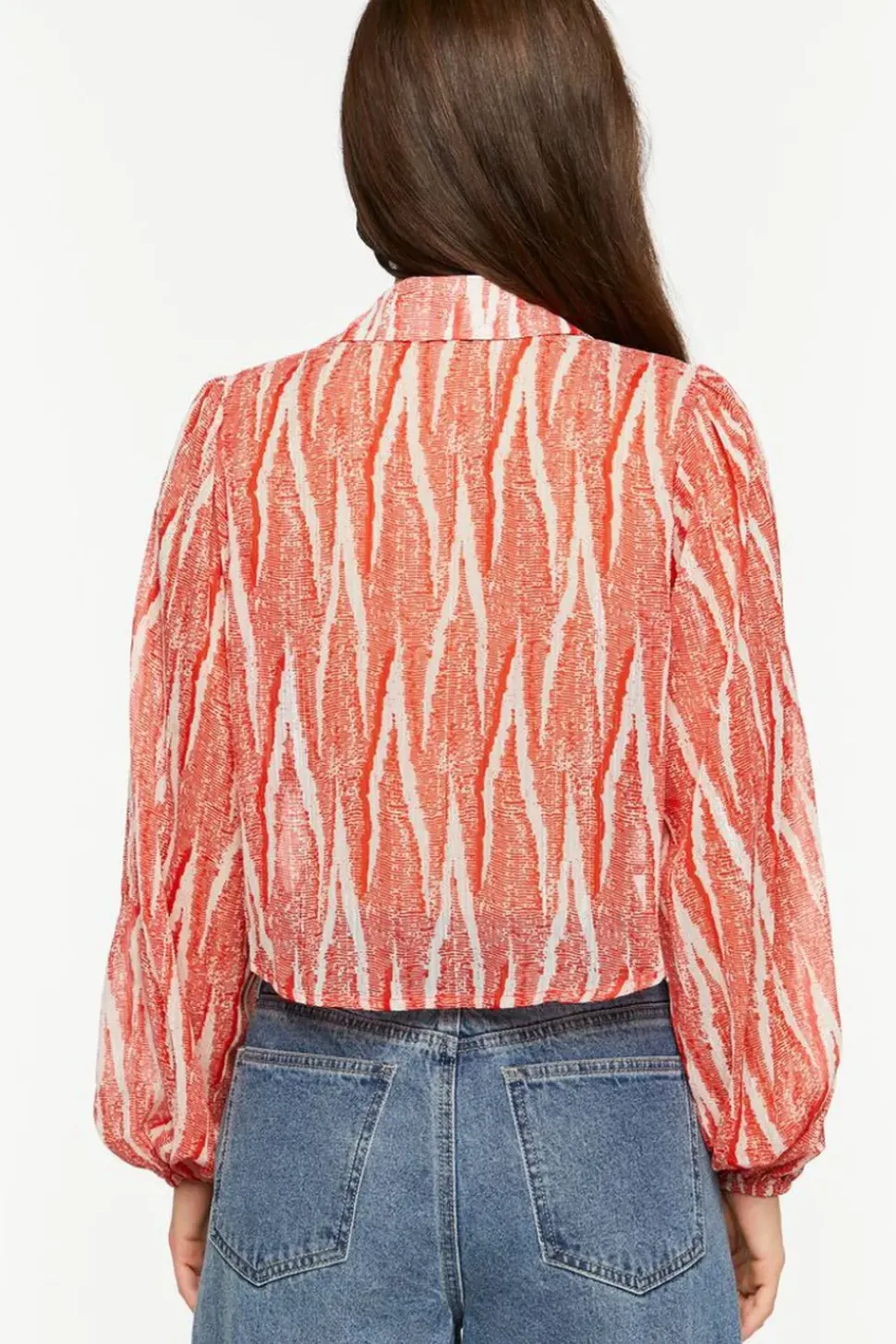 Abstract Chiffon Tie-Front Shirt