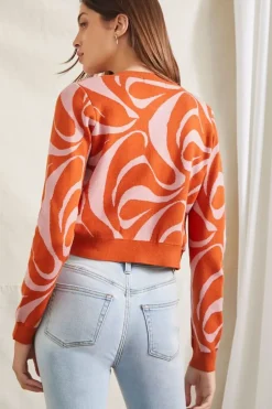 Abstract Crop Top & Cardigan Sweater Set