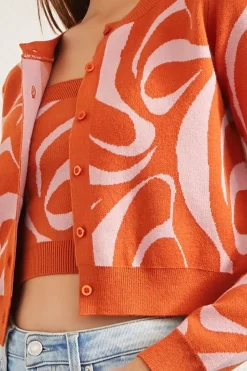 Abstract Crop Top & Cardigan Sweater Set