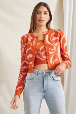 Abstract Crop Top & Cardigan Sweater Set