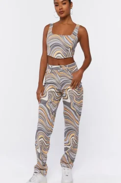 Abstract Crop Top & Pants Set