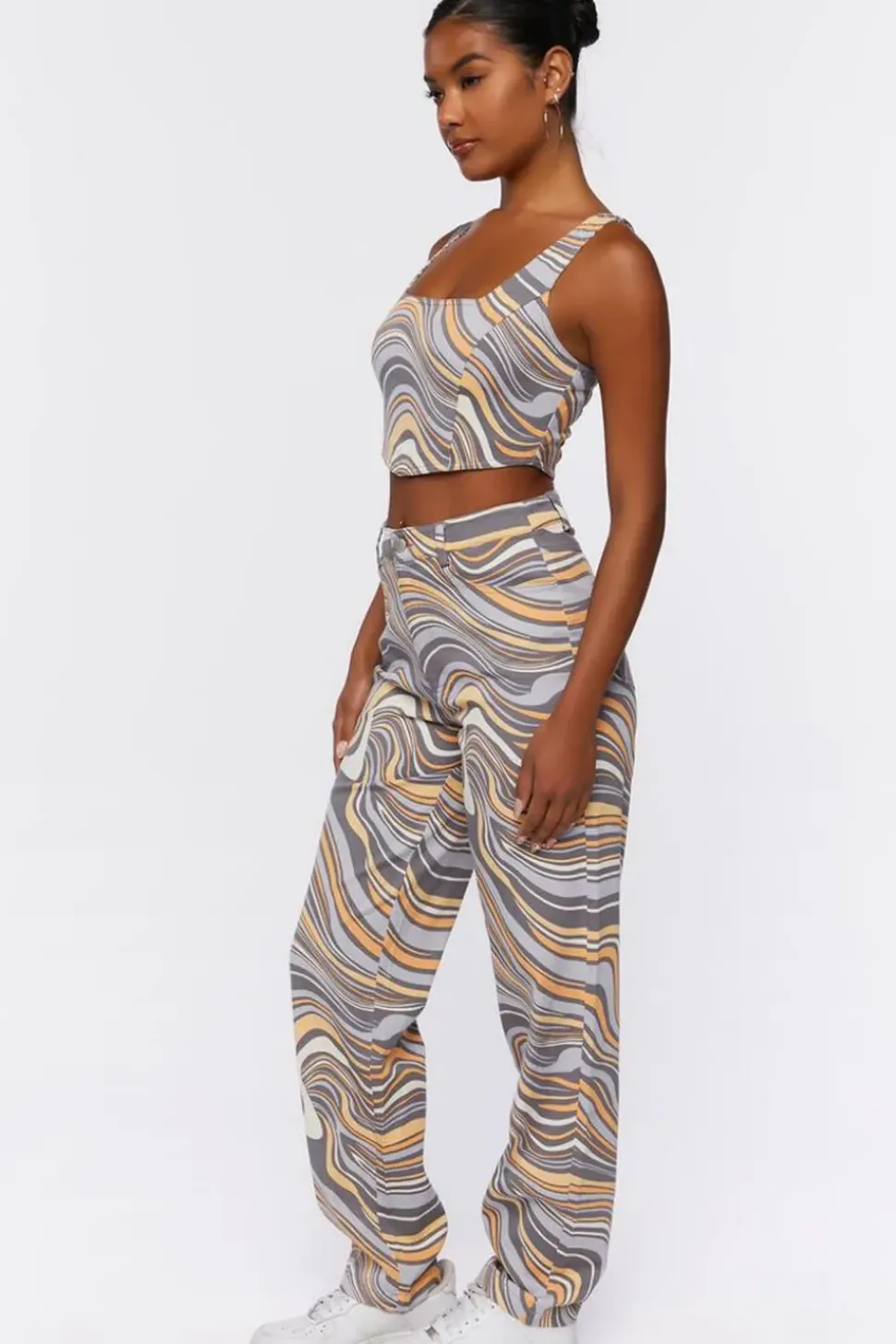 Abstract Crop Top & Pants Set