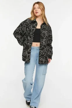 Abstract Floral Print Jacquard Shacket