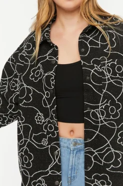 Abstract Floral Print Jacquard Shacket