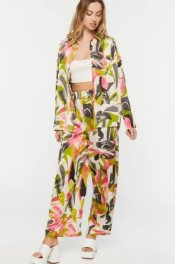 Abstract Floral Wide-Leg Pants