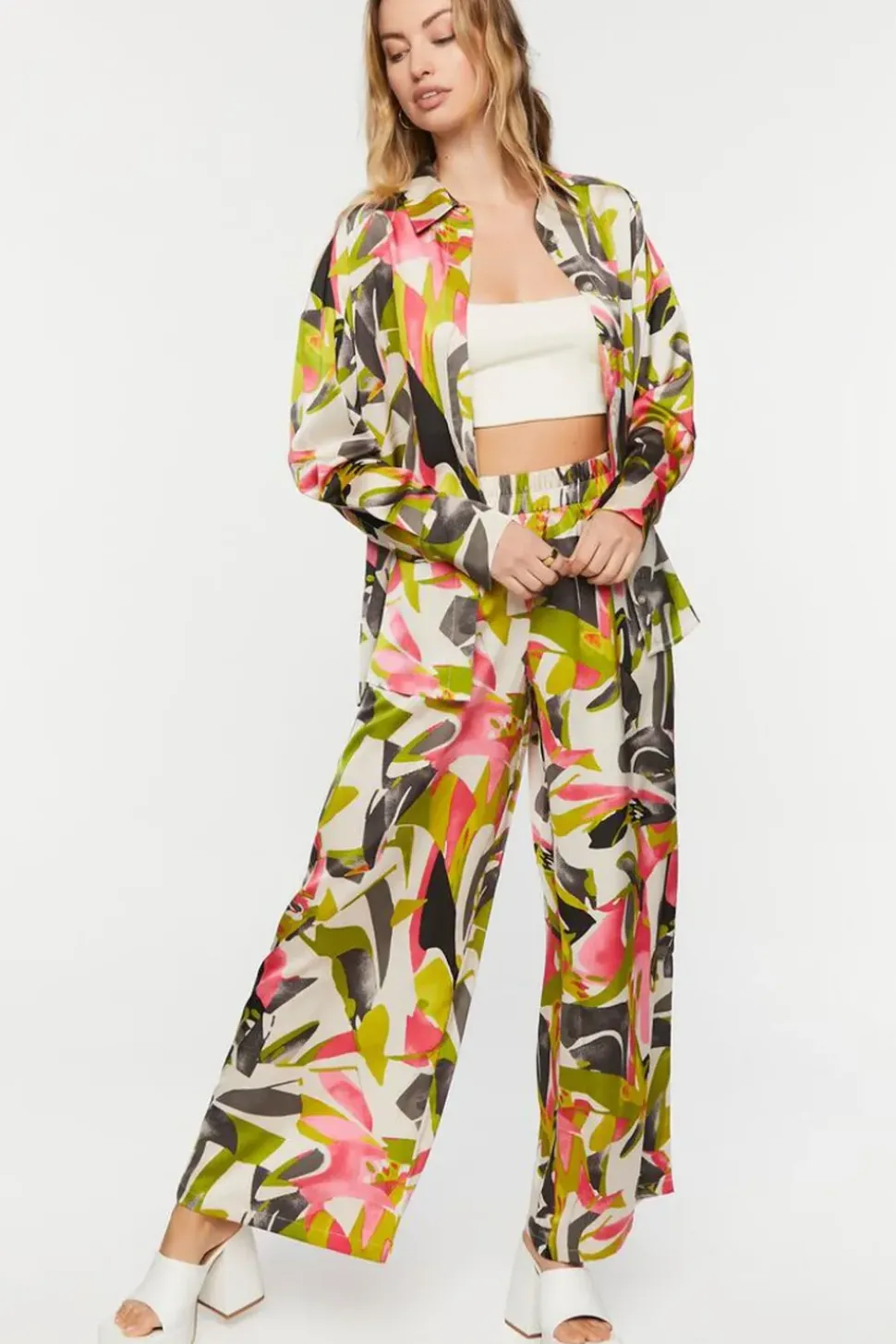 Abstract Floral Wide-Leg Pants