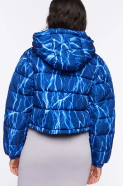 Abstract Lightning Print Puffer Jacket