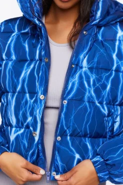 Abstract Lightning Print Puffer Jacket