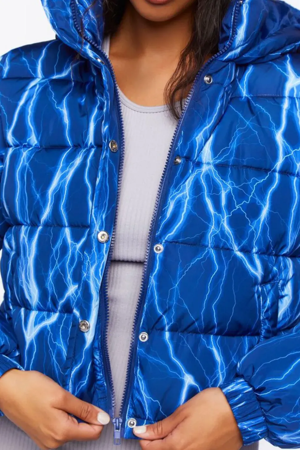 Abstract Lightning Print Puffer Jacket