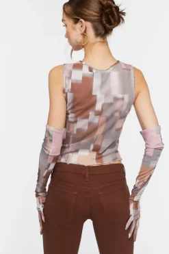 Abstract Mesh Crop Top & Gloves Set