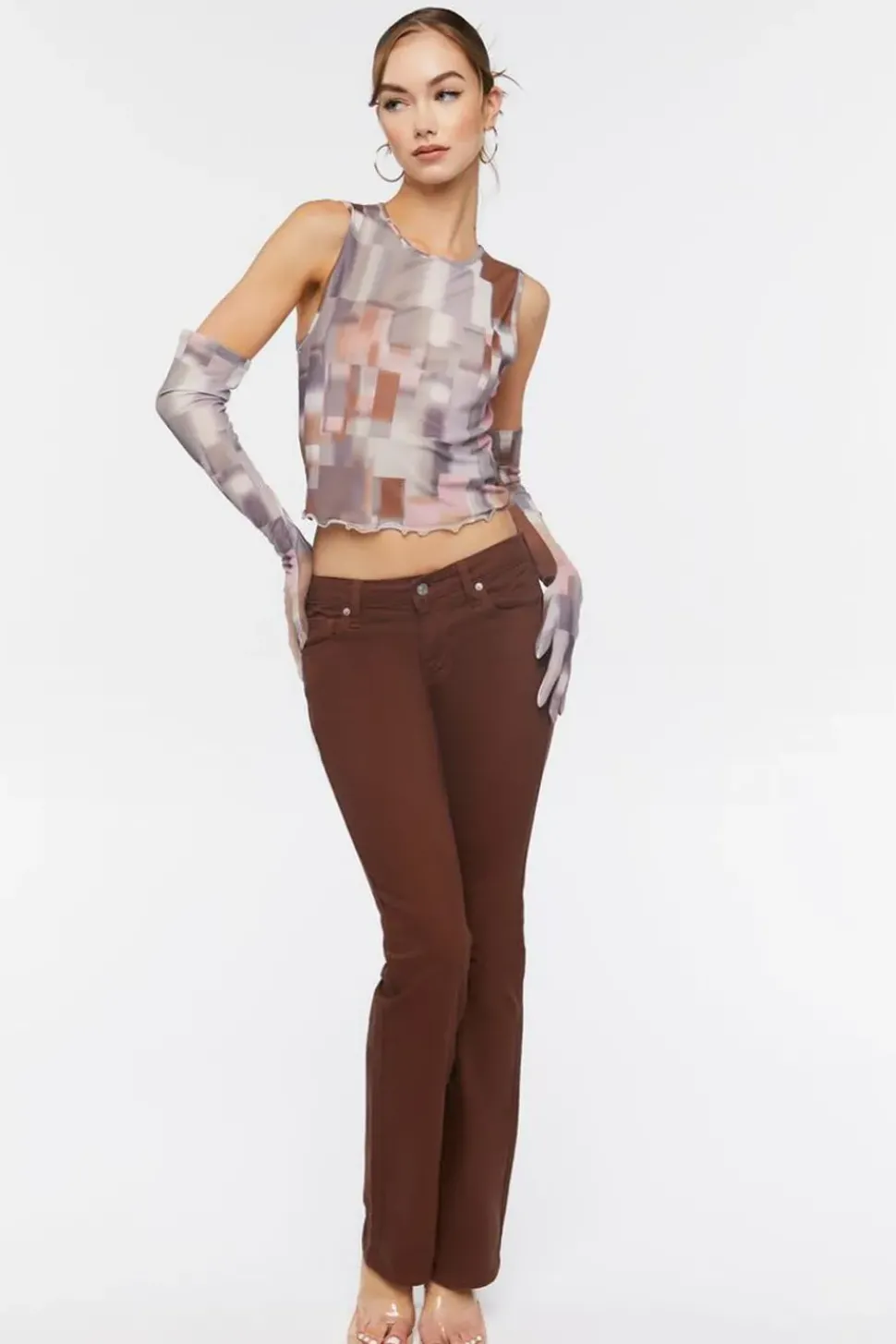 Abstract Mesh Crop Top & Gloves Set