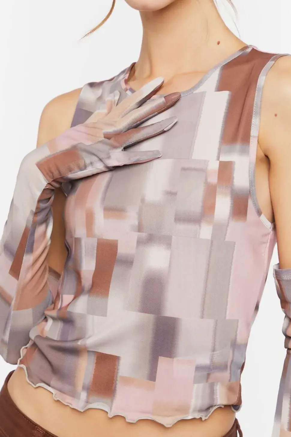 Abstract Mesh Crop Top & Gloves Set