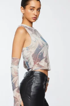 Abstract Mesh Crop Top & Gloves Set