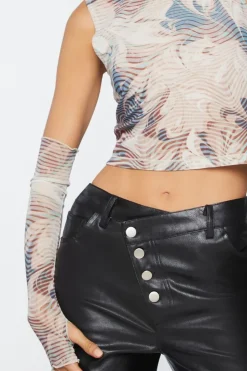 Abstract Mesh Crop Top & Gloves Set