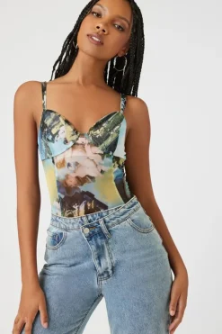 Abstract Mesh Sweetheart Bodysuit