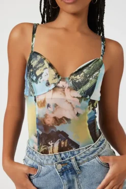 Abstract Mesh Sweetheart Bodysuit