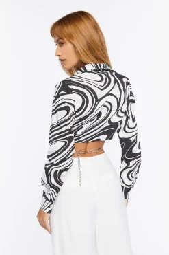 Abstract Print Chain-Hem Cropped Shirt