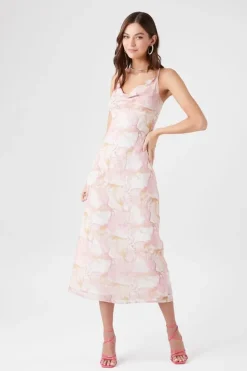 Abstract Print Cowl-Neck Midi Dress