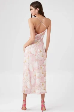 Abstract Print Cowl-Neck Midi Dress