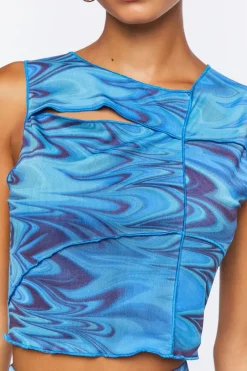 Abstract Print Cutout Crop Top