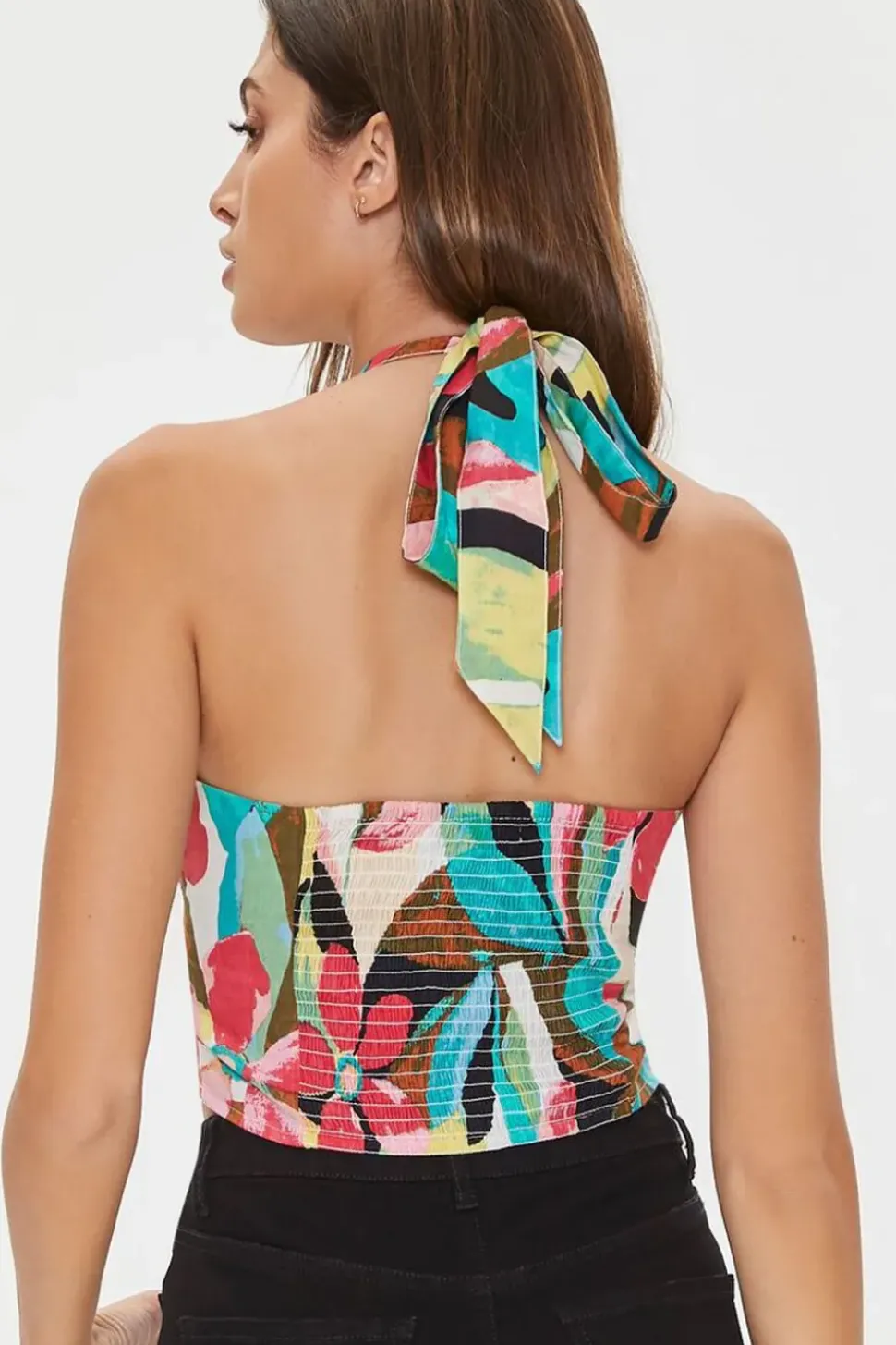 Abstract Print Halter Crop Top