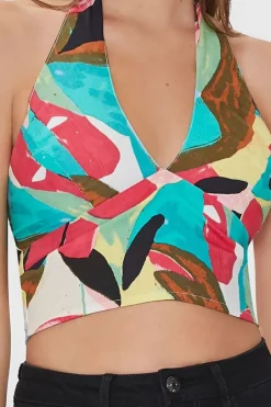 Abstract Print Halter Crop Top