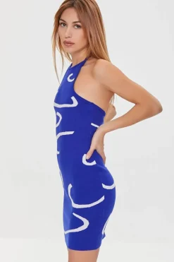 Abstract Print Halter Dress