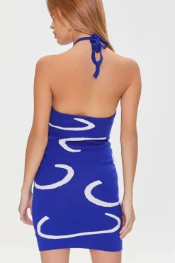 Abstract Print Halter Dress