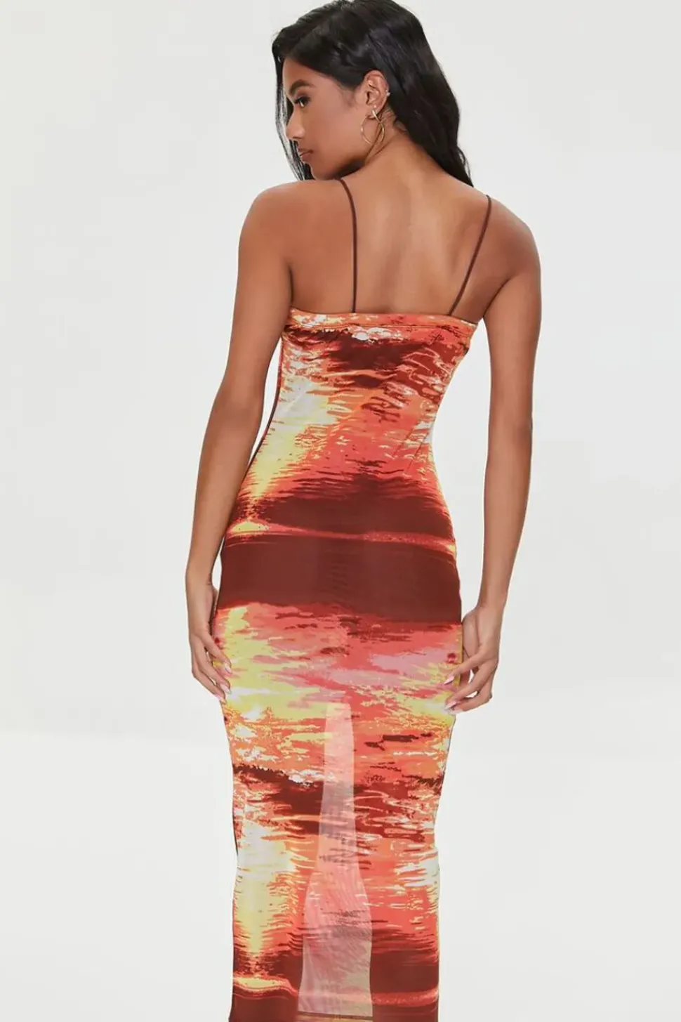 Abstract Print Mesh Midi Dress