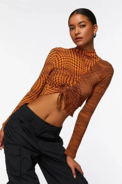 Abstract Print Ruched Crop Top