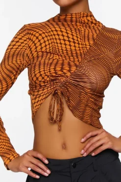 Abstract Print Ruched Crop Top