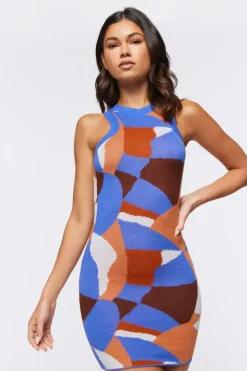 Abstract Print Sweater-Knit Mini Dress
