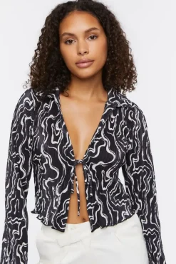 Abstract Print Tie-Front Top