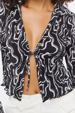 Abstract Print Tie-Front Top