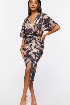 Abstract Print Twisted Midi Dress