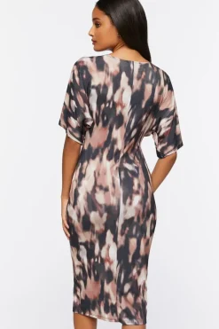 Abstract Print Twisted Midi Dress