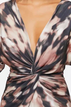 Abstract Print Twisted Midi Dress