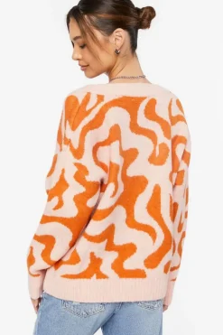Abstract Print V-Neck Sweater