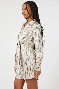 Abstract Satin Tie-Front Dress