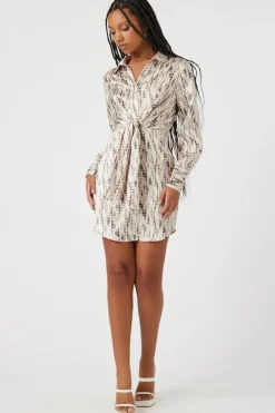 Abstract Satin Tie-Front Dress