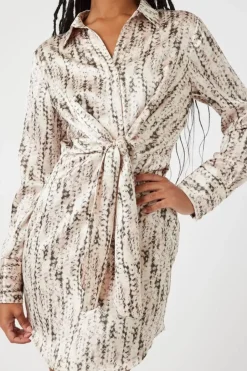 Abstract Satin Tie-Front Dress