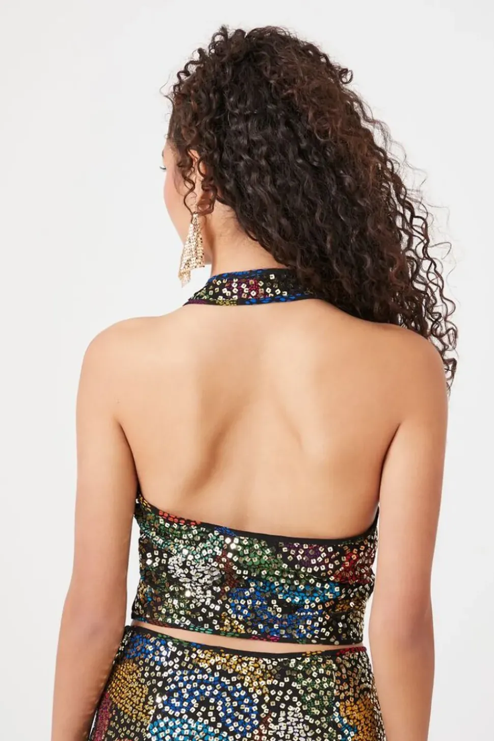 Abstract Sequin Halter Crop Top