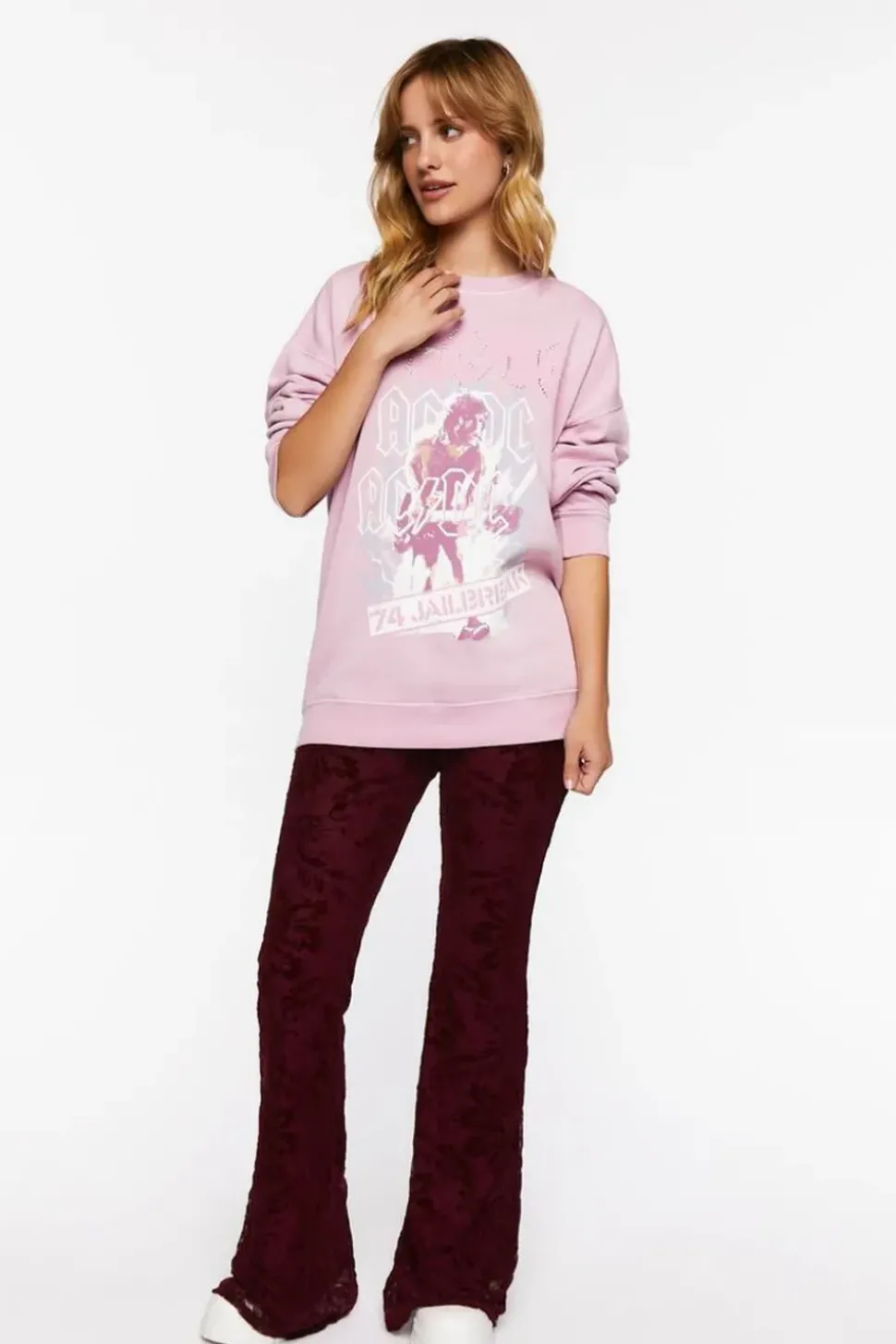 Acdc Rhinestone Graphic Pullover