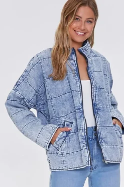 Acid Wash Quilted Denim Jacket