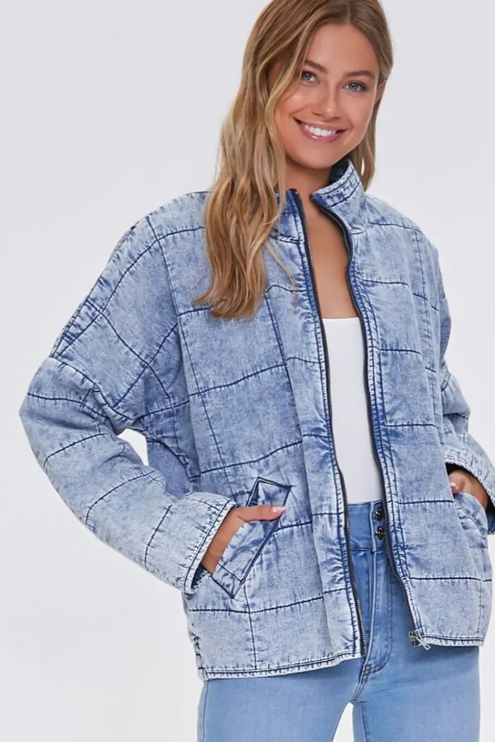 Acid Wash Quilted Denim Jacket