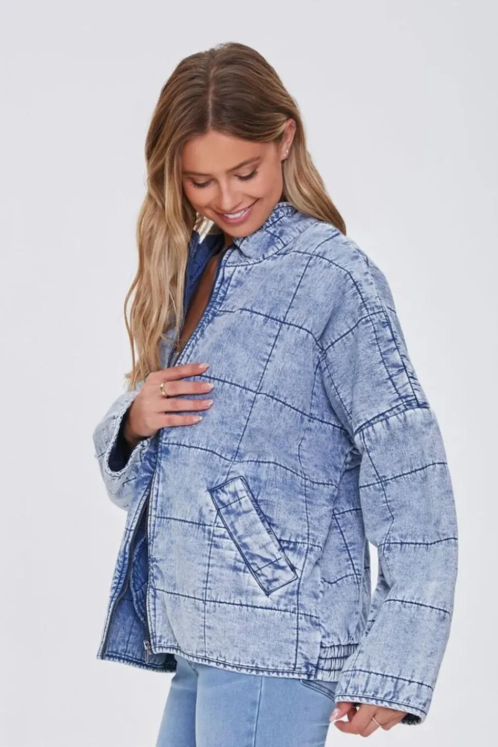 Acid Wash Quilted Denim Jacket
