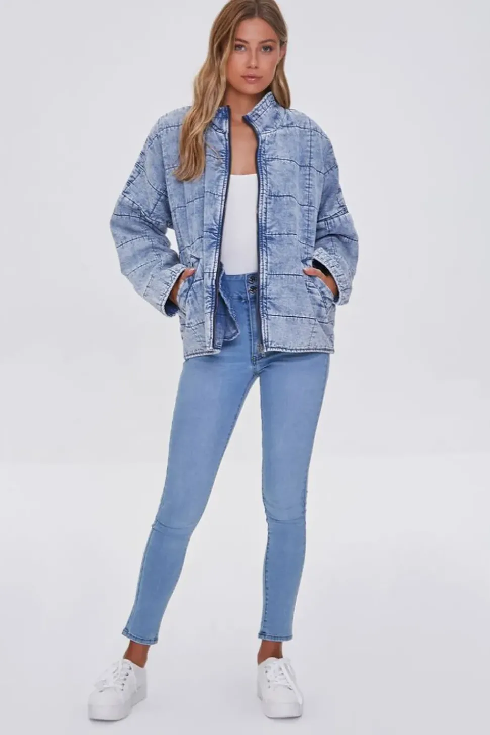 Acid Wash Quilted Denim Jacket