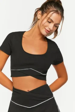 Active Contrast-Trim Tulip-Hem Crop Top