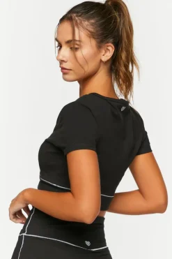 Active Contrast-Trim Tulip-Hem Crop Top